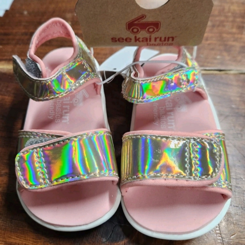 See Kai Run Pink Holographic Toddler Sandals